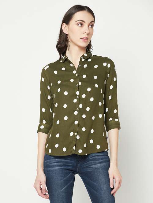 olive viscose regular shirt - 19820219 - Standard Image - 0