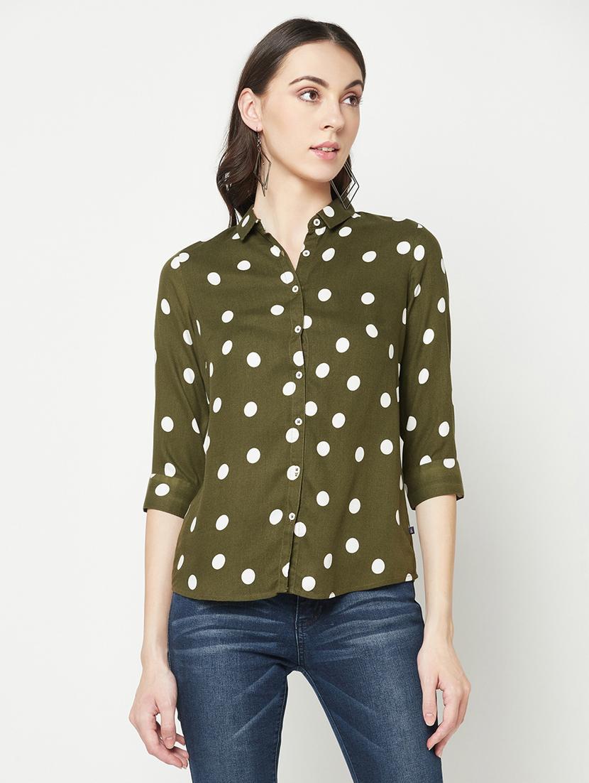 olive viscose regular shirt - 19820219 - Zoom Image - 0