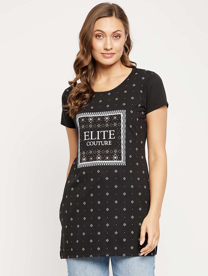 women's front print round neck t-shirt