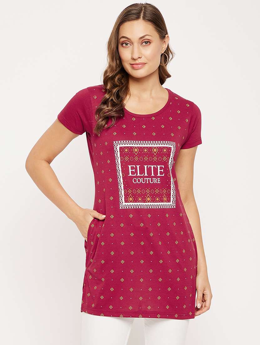 women's front print round neck t-shirt