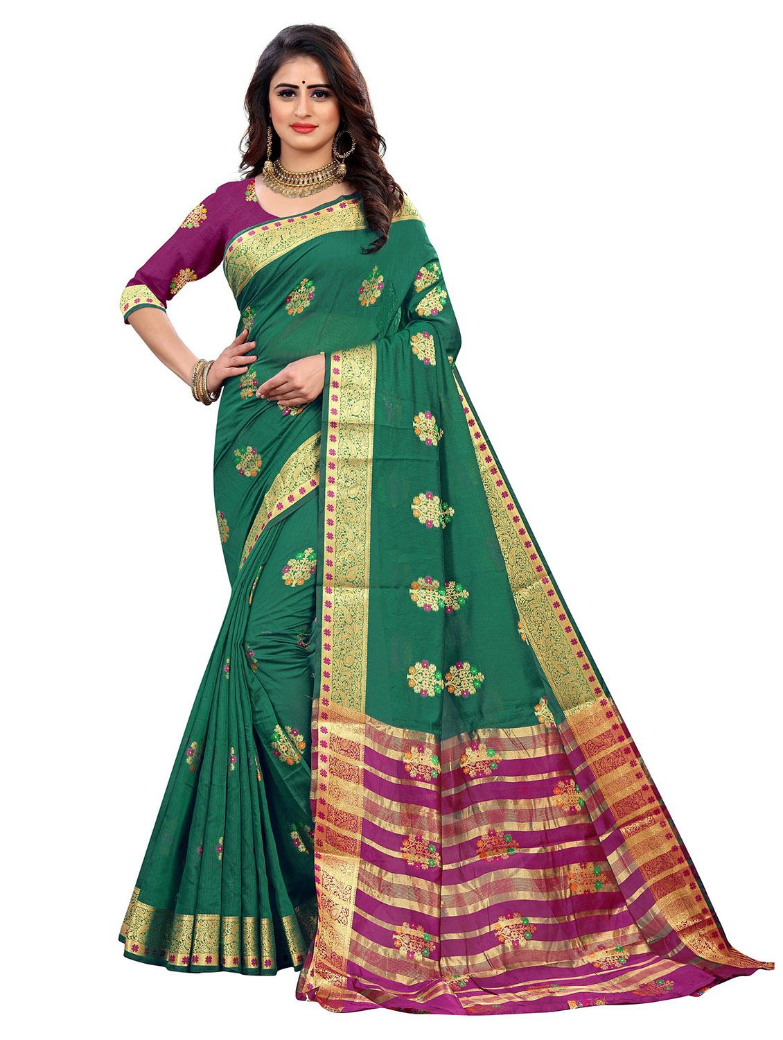 women's self design sea green colored saree with blouse - 19825500 - Zoom Image - 0