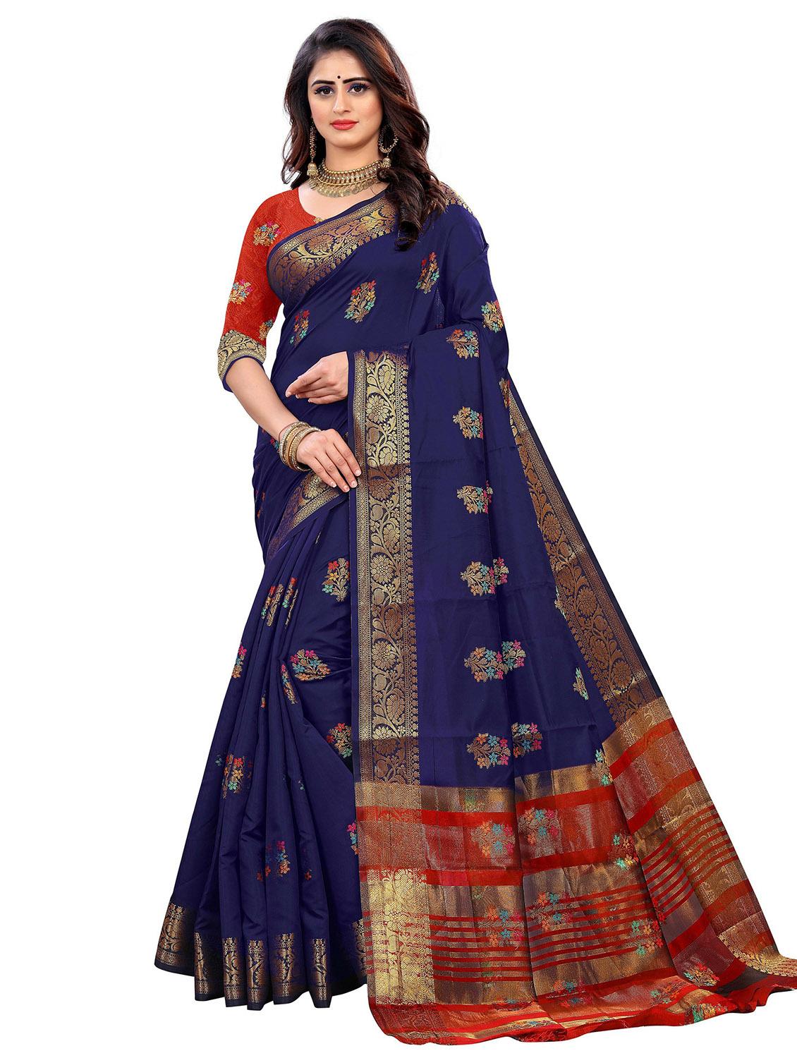 blue self design woven saree - 19825516 - Zoom Image - 0