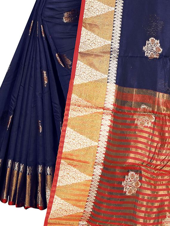 women's self design navy blue colored saree - 19825532 - Standard Image - 3