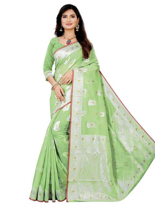 mint green self design woven saree with blouse - 19825553 - Standard Image - 0