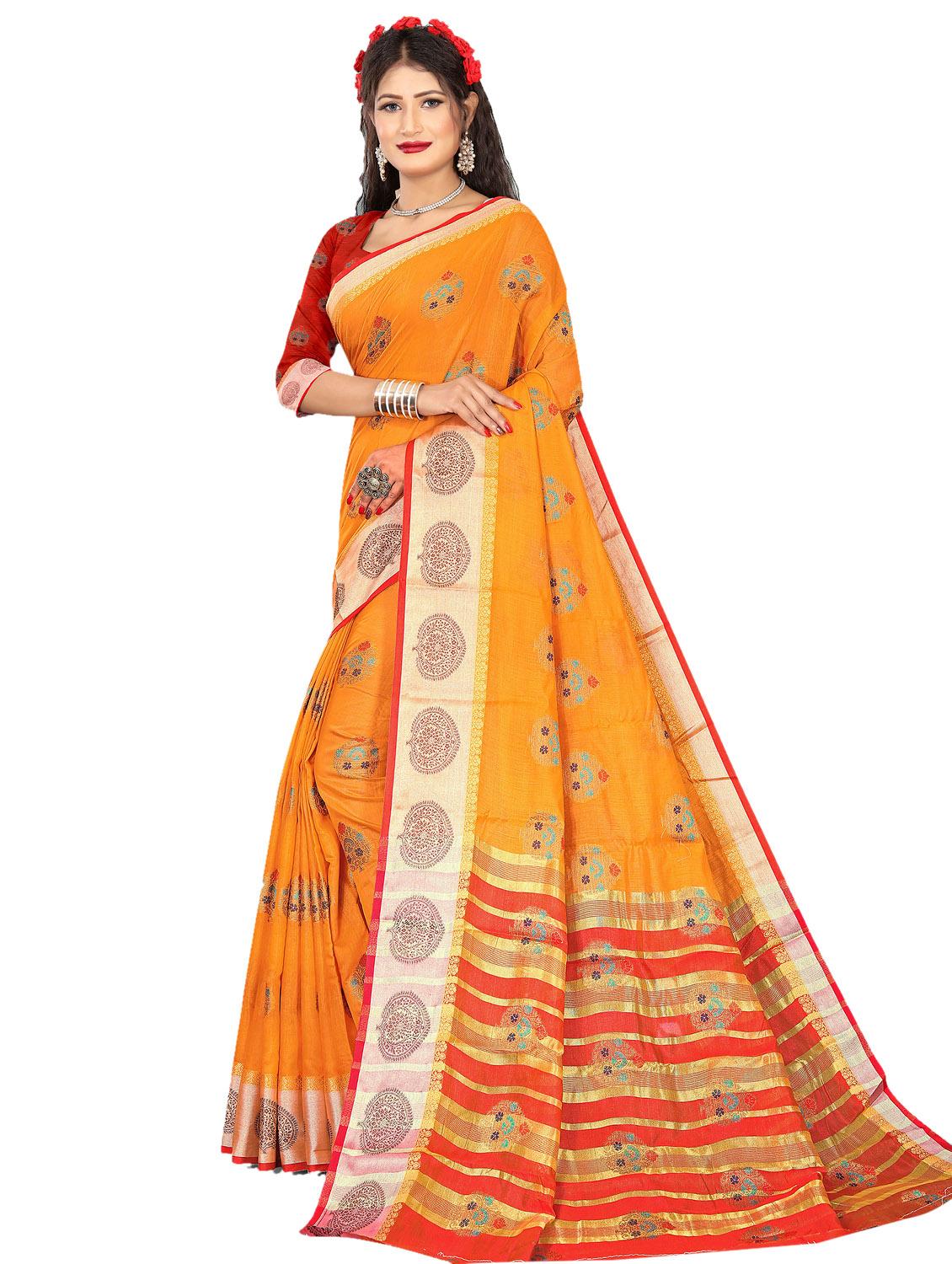 women's self design mustard colored saree with blouse - 19825554 - Zoom Image - 0