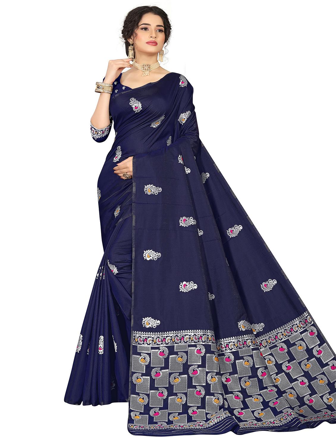 blue self design woven saree with blouse - 19825562 -  Zoom Image - 0