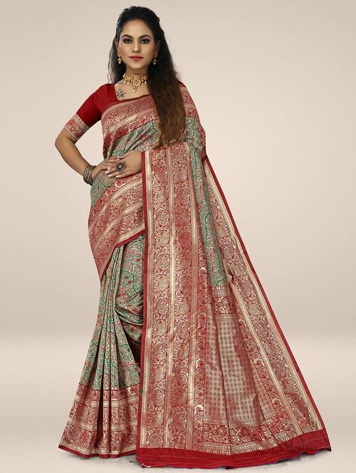 multi color printed woven saree with blouse - 19825576 -  Standard Image - 0