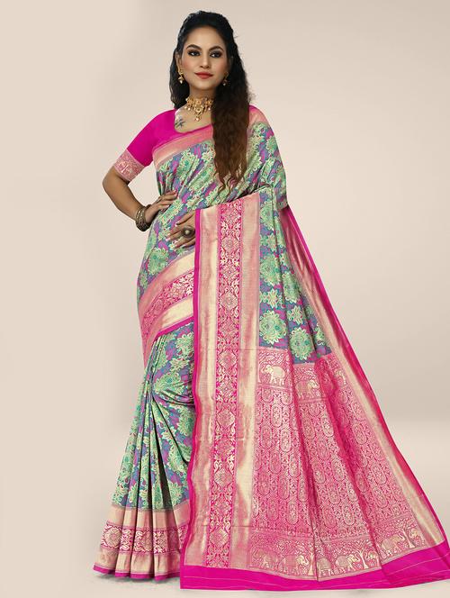 multi color self design woven saree with blouse - 19825577 - Standard Image - 0
