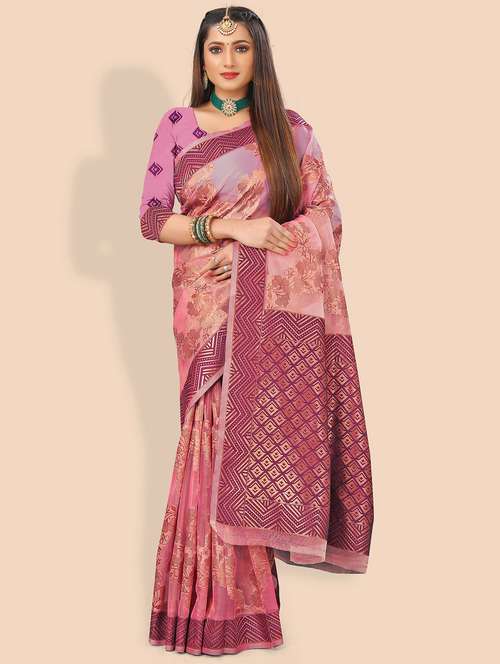 lavender self design woven saree with blouse - 19825579 - Standard Image - 0