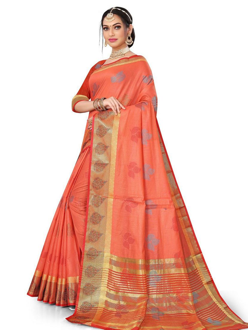 peach self design woven saree - 19825587 - Zoom Image - 0