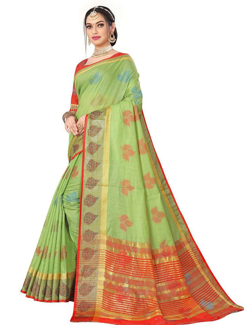mint green self design woven saree - 19825595 -  Zoom Image - 0