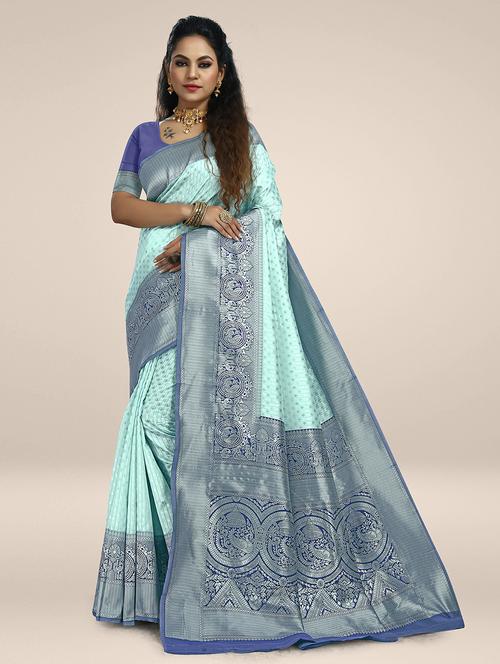 light blue self design woven saree - 19825604 - Standard Image - 0