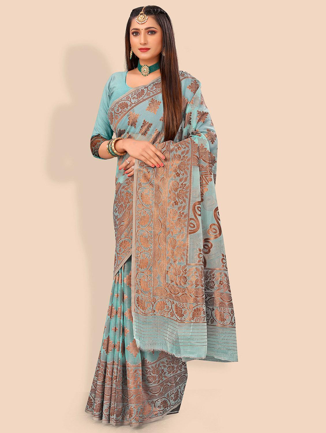 light blue self design woven saree - 19825609 - Zoom Image - 0