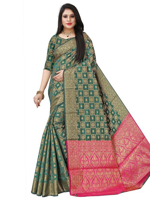 green self design woven saree with blouse - 19825641 -  Standard Image - 0