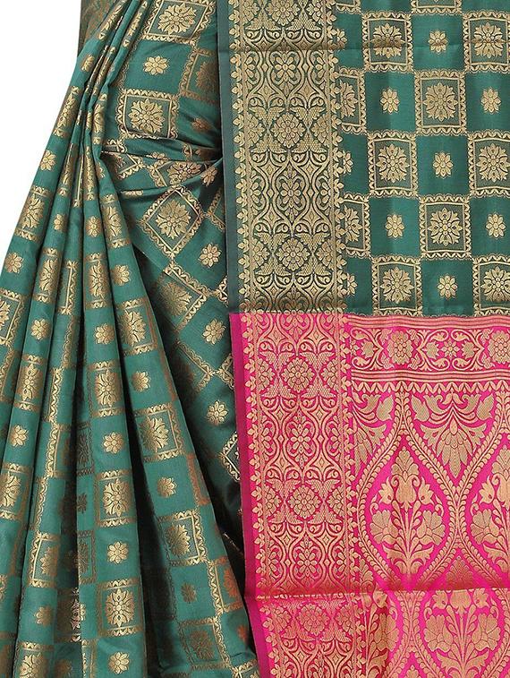 green self design woven saree with blouse - 19825641 - Standard Image - 3