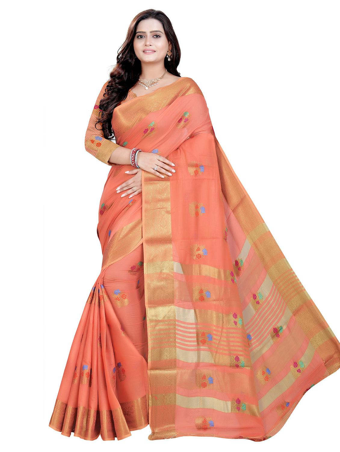 peach self design woven saree - 19825650 - Zoom Image - 0