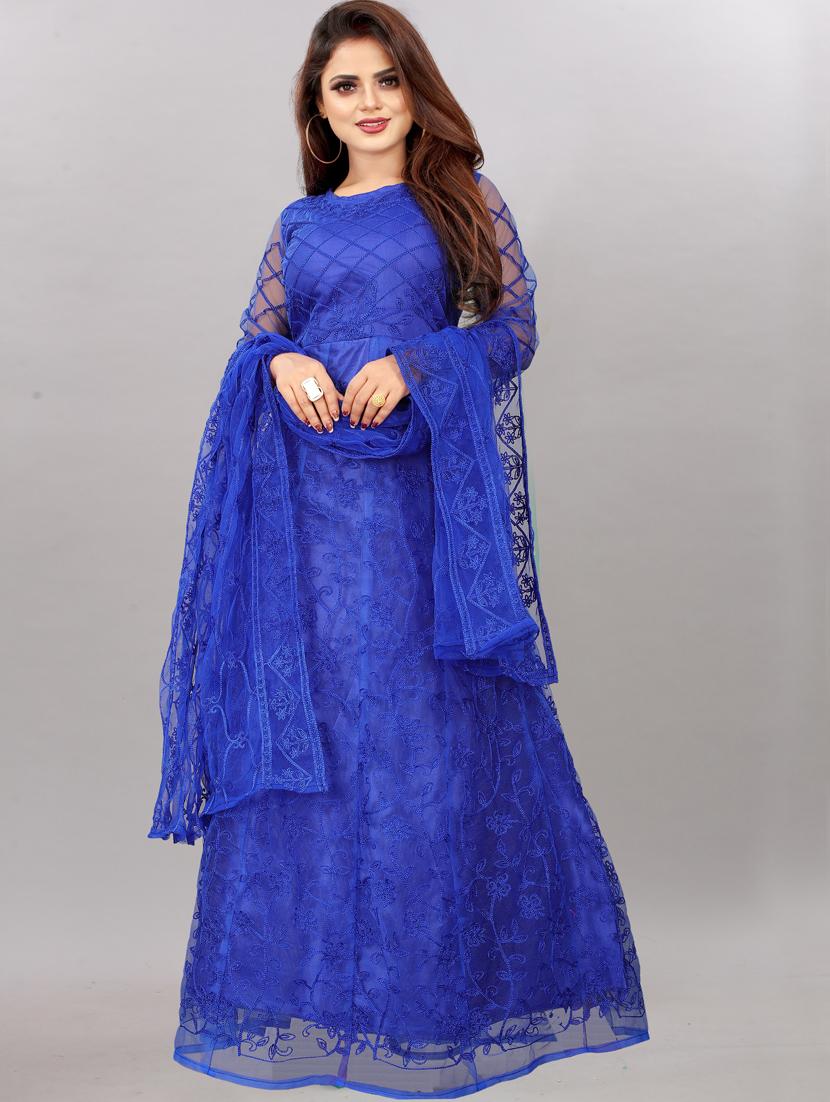 blue embroidered fit & flare gown - 19826055 -  Zoom Image - 0