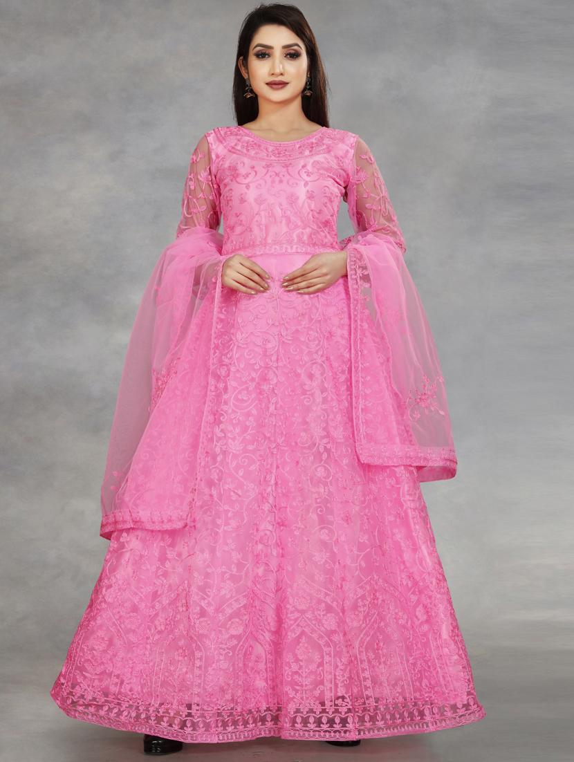 pink embroidered fit & flare gown - 19826069 - Zoom Image - 0