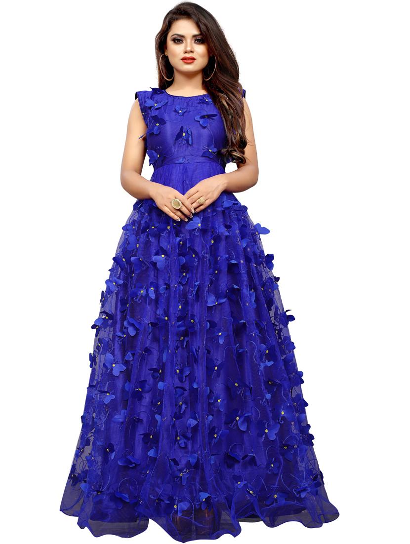 blue embellished fit & flare gown - 19826114 -  Zoom Image - 0