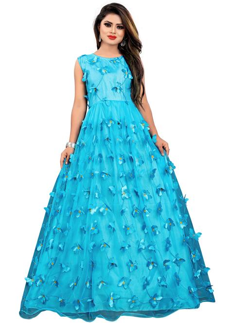 turqouise embellished fit & flare gown - 19826115 - Standard Image - 0