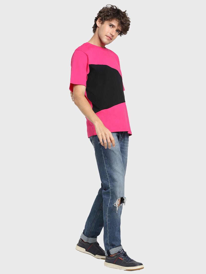 pink half sleeve color blocked round neck t-shirt - 19826875 - Standard Image - 3