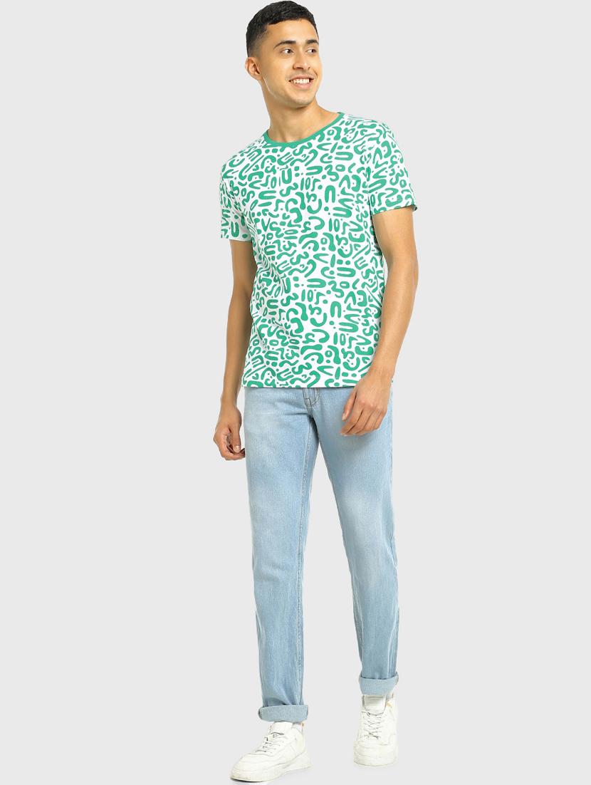 green half sleeve all over print round neck t-shirt - 19826878 - Standard Image - 3