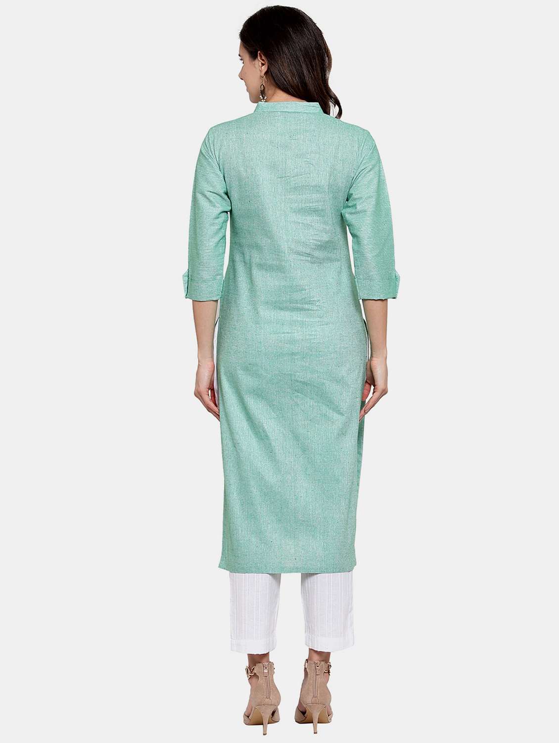 solid cotton straight kurta - 19832183 - Standard Image - 3