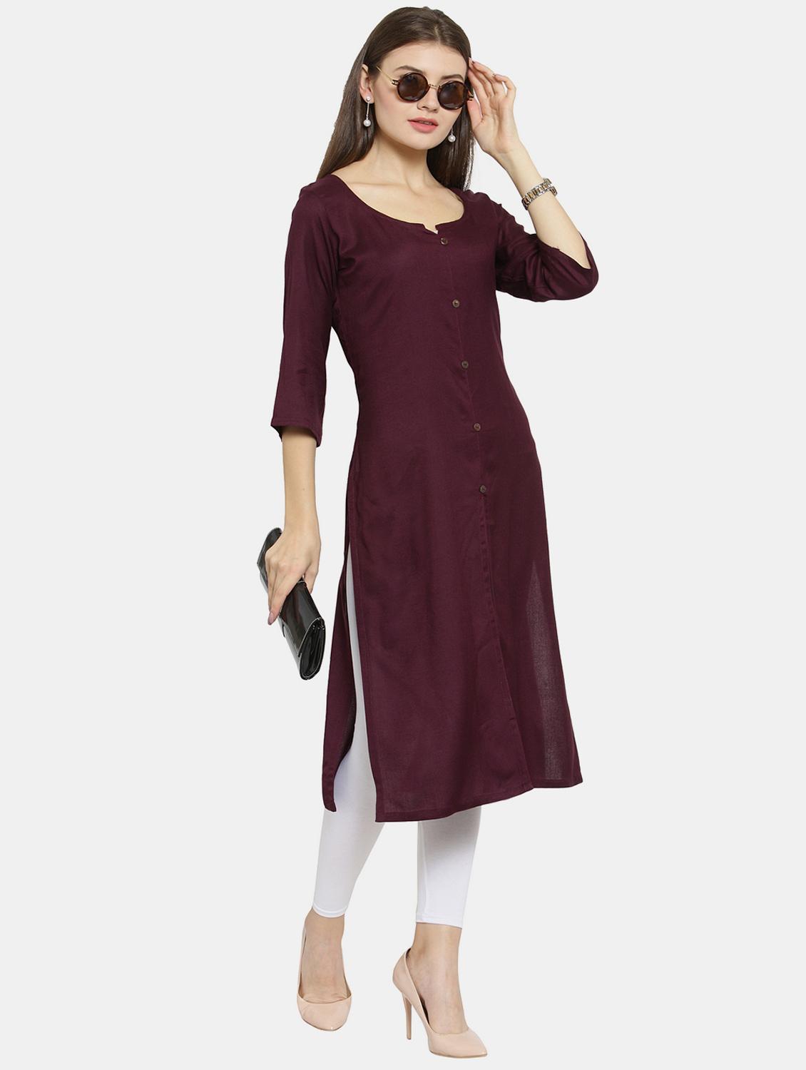 solid cotton straight kurta - 19832257 - Zoom Image - 0