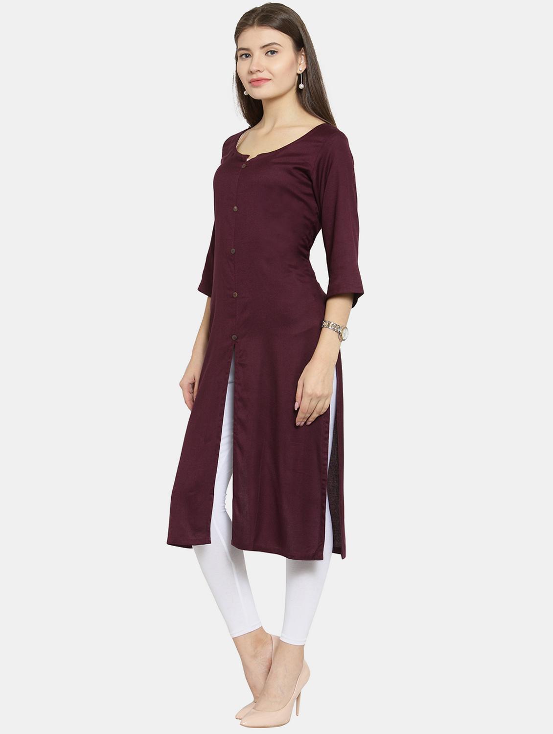 solid cotton straight kurta - 19832257 - Standard Image - 3