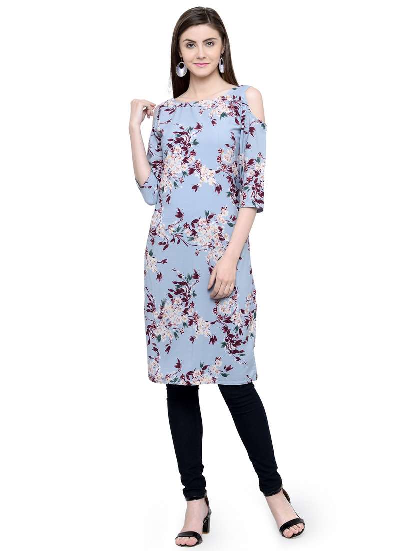blue floral straight kurta