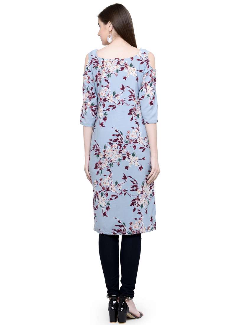 blue floral straight kurta - 19832312 -  Standard Image - 3