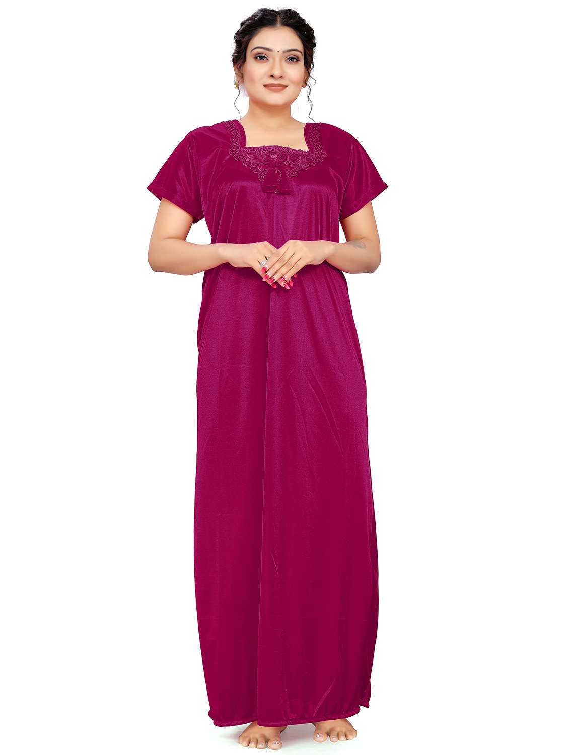 women solid lycra nighty