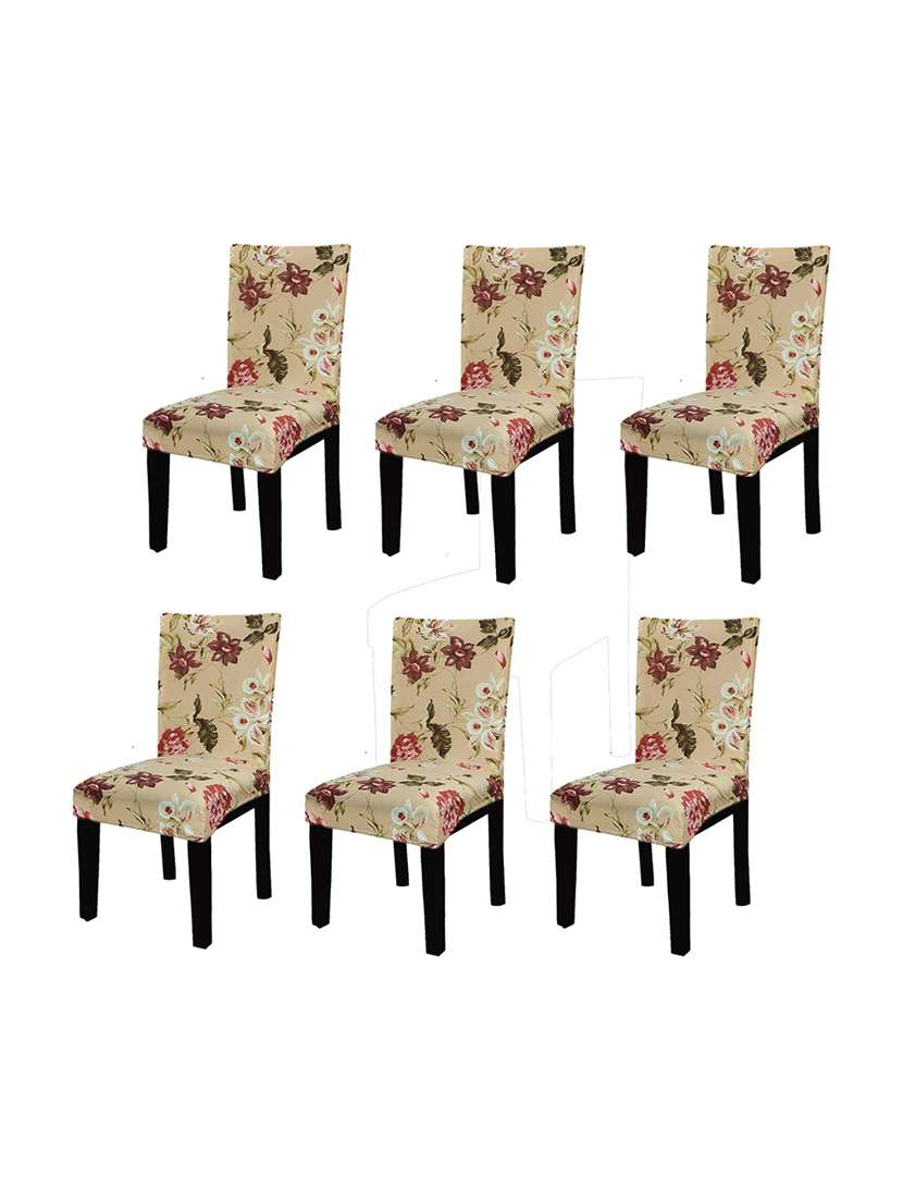 pack of 6 beige printed chair cover