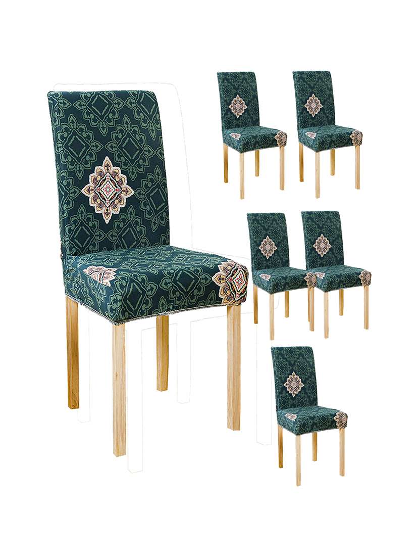 pack of 6 green printed chair cover
