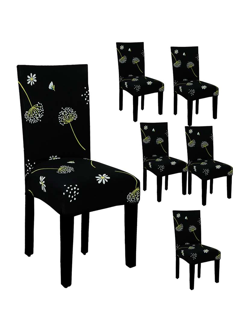 pack of 6 black printed chair cover