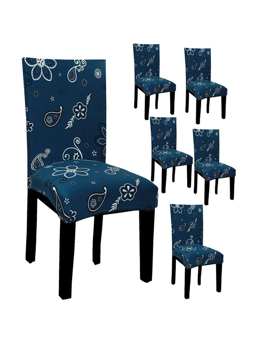 pack of 6 blue printed chair cover