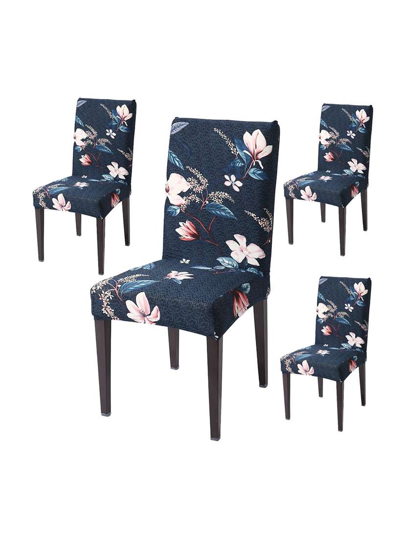 pack of 4 navy blue printed chair cover