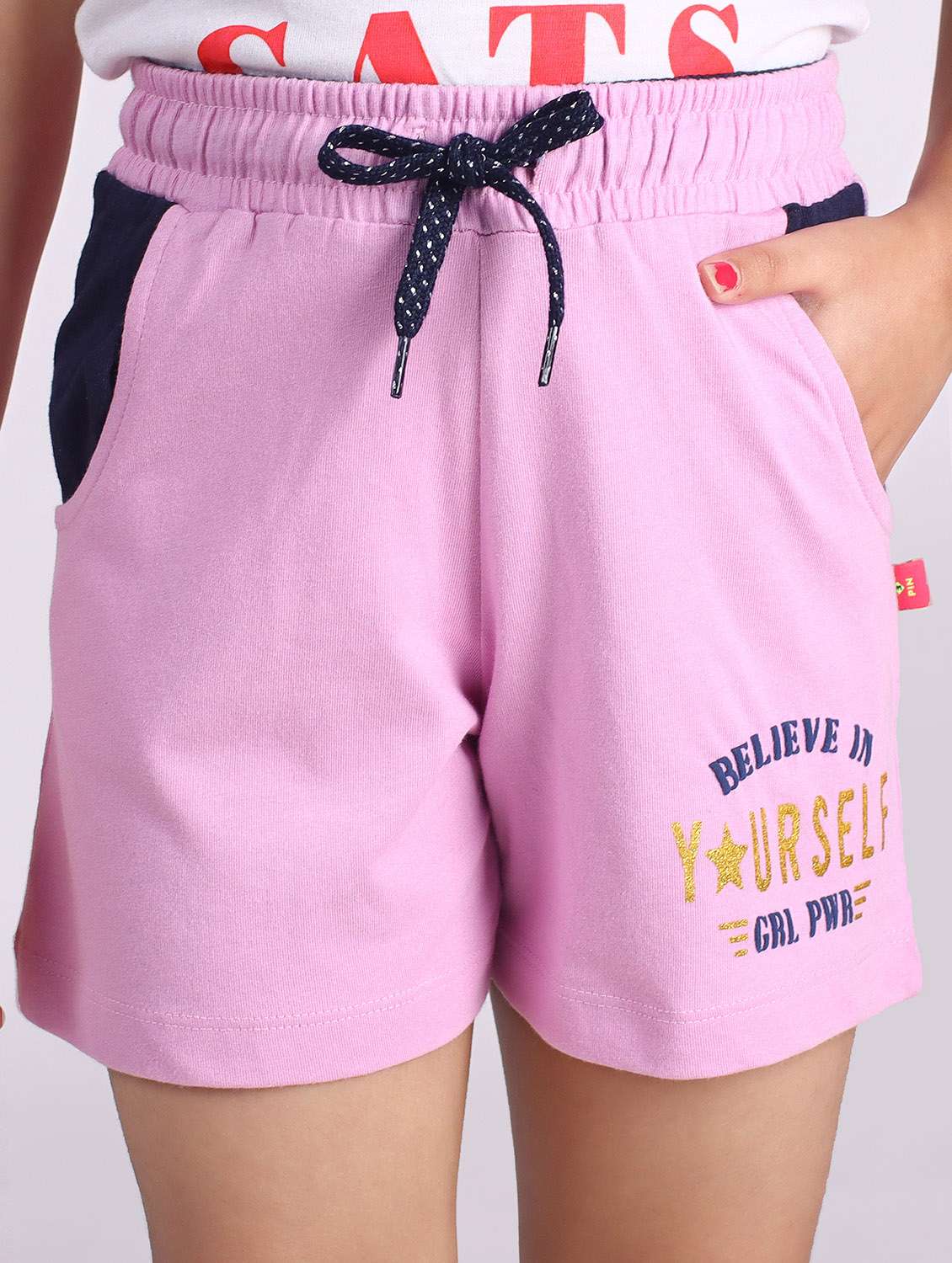 girls round neck typography printed shorts set - 19840821 -  Standard Image - 5