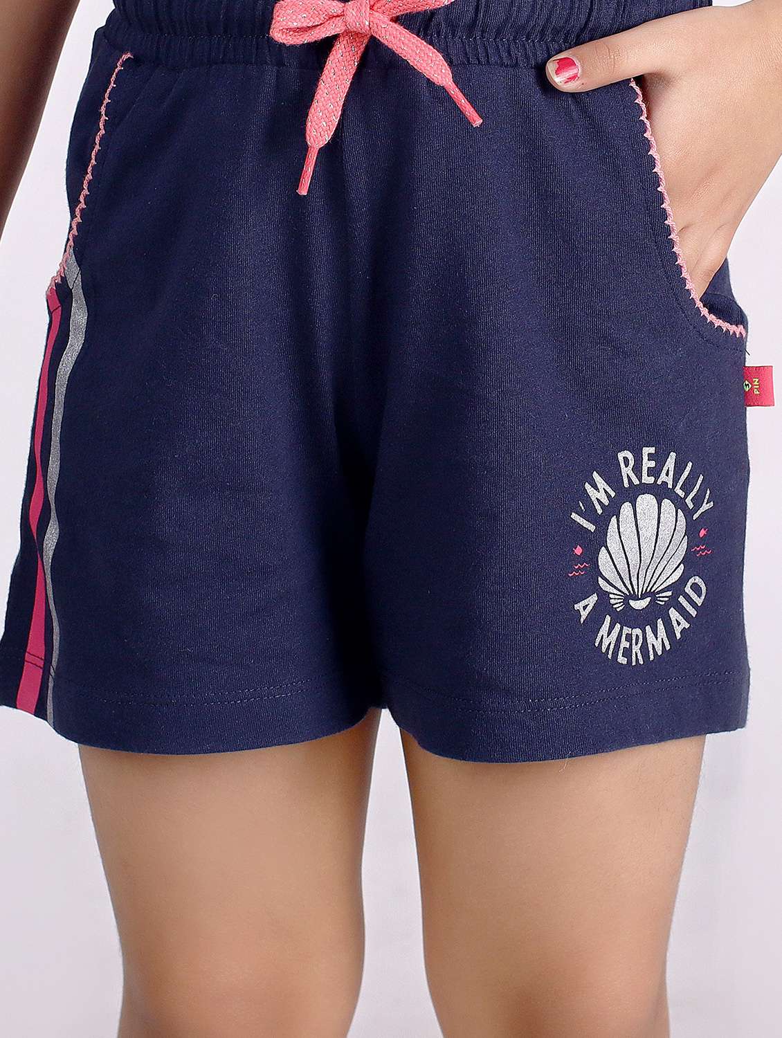 girls round neck typography printed shorts set - 19840823 -  Standard Image - 5