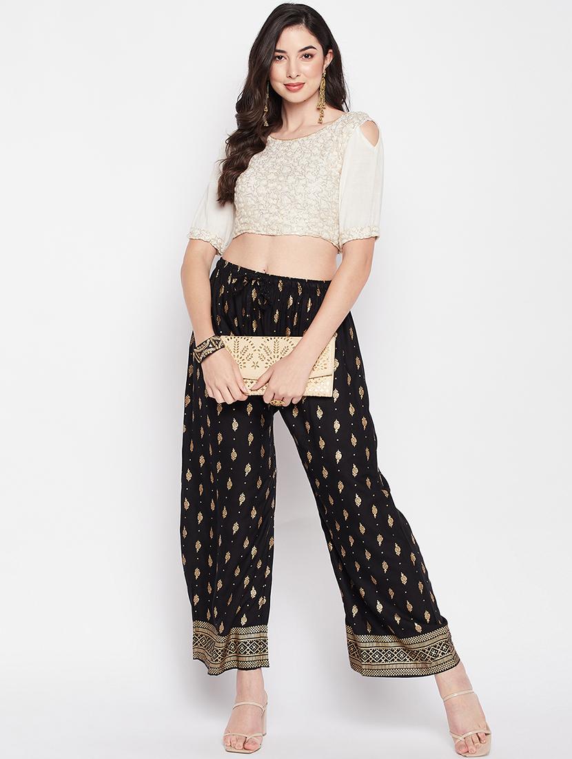 black rayon straight palazzo - 19840845 - Standard Image - 3