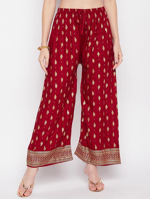 maroon rayon straight palazzo - 19840846 - Standard Image - 0