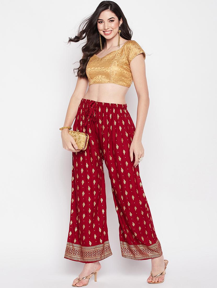 maroon rayon straight palazzo - 19840846 - Standard Image - 3