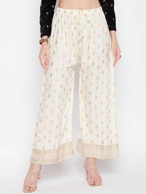 offwhite rayon straight palazzo - 19840848 - Standard Image - 0