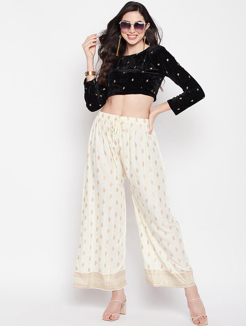 offwhite rayon straight palazzo - 19840848 - Standard Image - 3