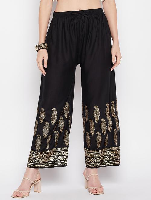 black rayon straight palazzo - 19840849 - Standard Image - 0