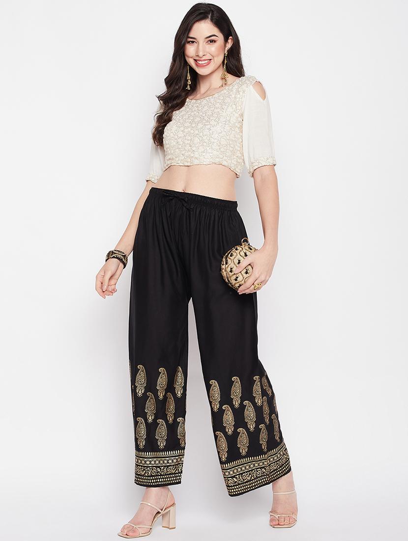 black rayon straight palazzo - 19840849 - Standard Image - 3