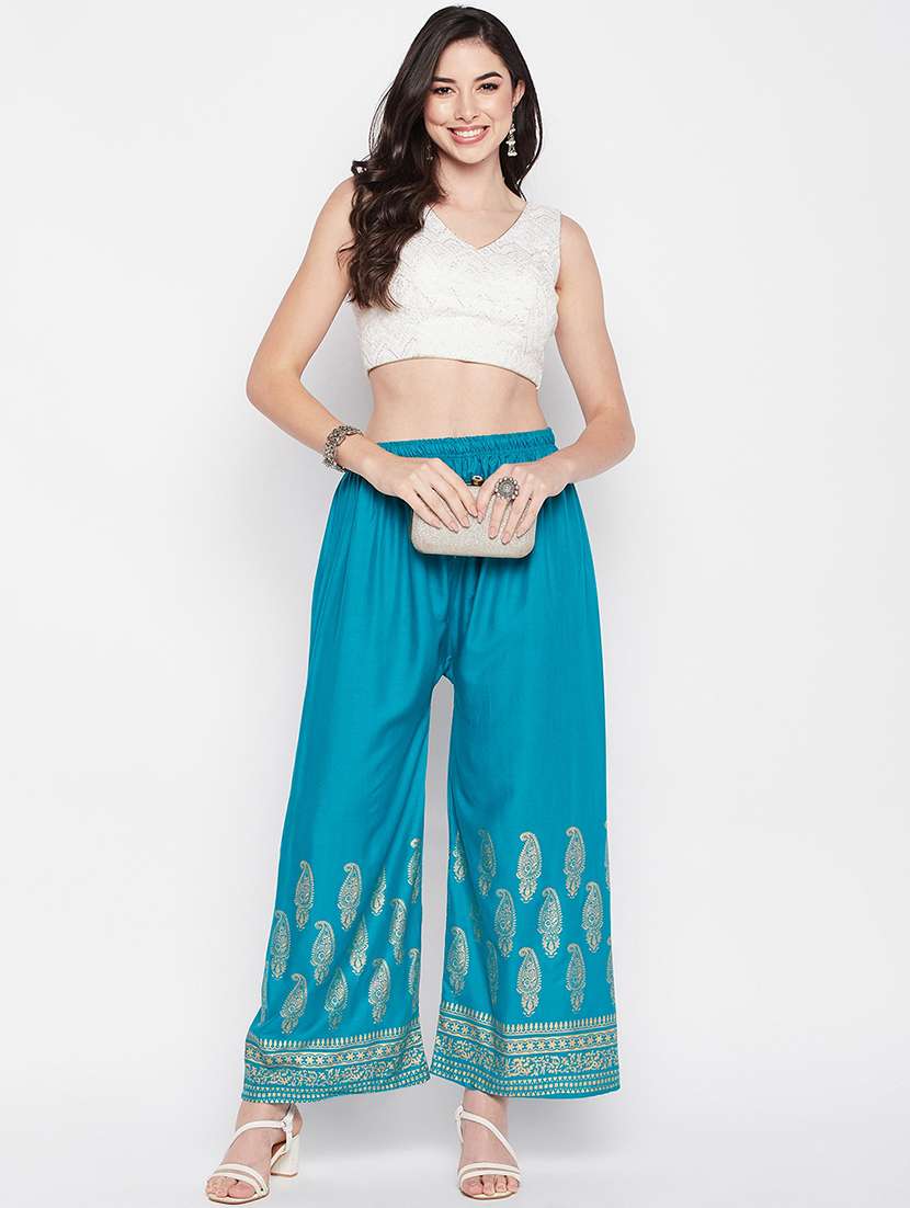 green rayon straight palazzo - 19840850 -  Standard Image - 3