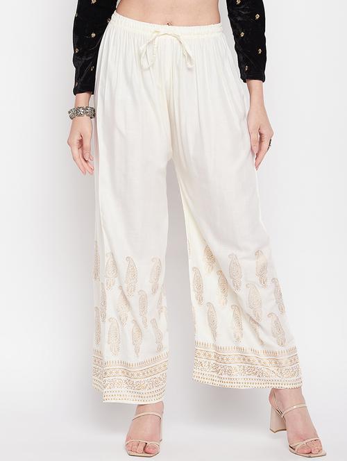 offwhite rayon straight palazzo - 19840853 - Standard Image - 0