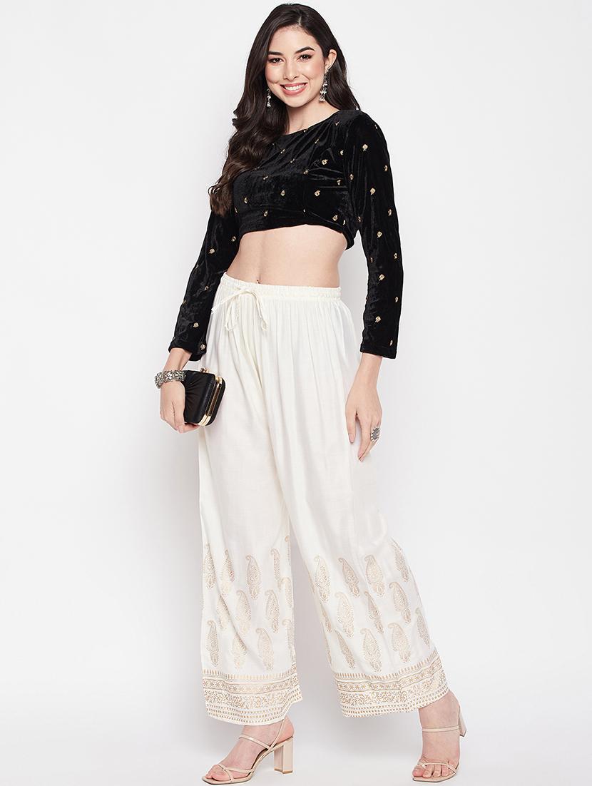 offwhite rayon straight palazzo - 19840853 - Standard Image - 3
