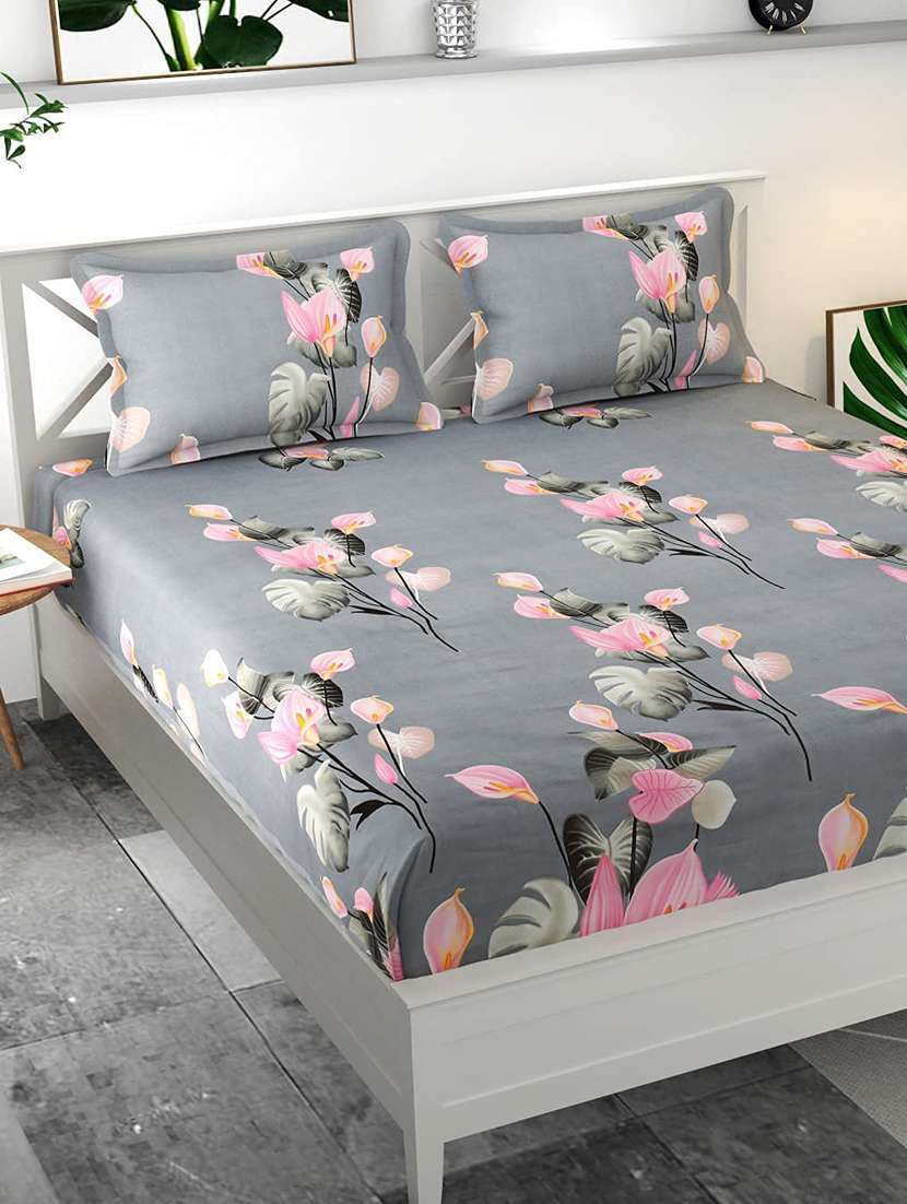 modefe polycotton printed double bedsheet with 2 pillow covers